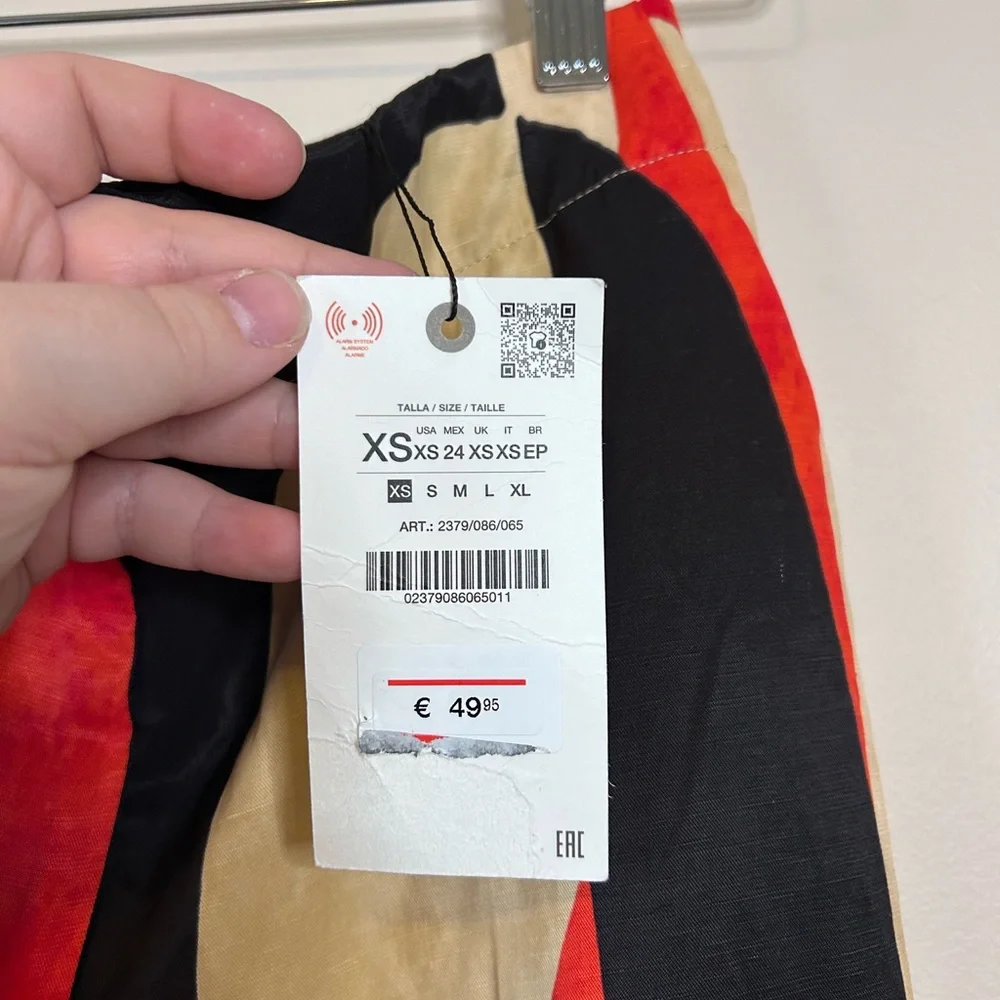 Zara Retro Colorblock Red Black Linen Blend High Waisted Wide Leg Pants Size XS